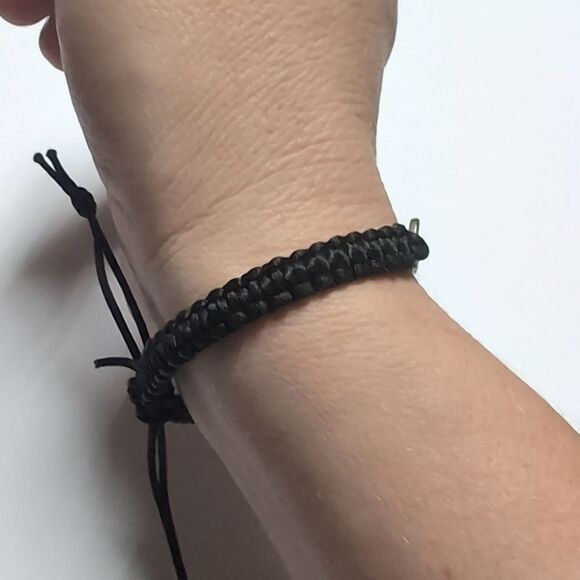 190 Black Woven Adjustable Slider Bracelet with Infinity Rhinestones BFF Charm - Picture 7 of 7